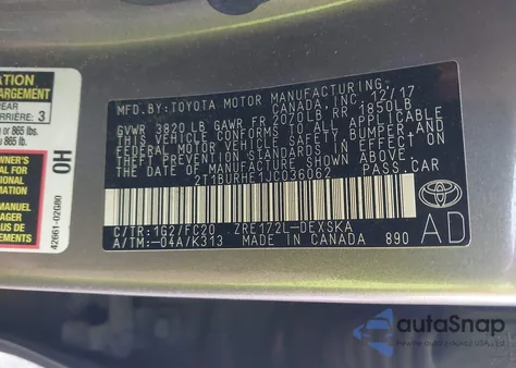 2018 Toyota Corolla Se from USA, damaged, VIN 2T1BURHE1JC036062